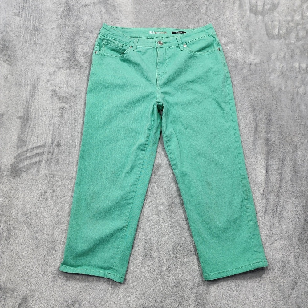 Style & Co Jeans Womens 8 Green Mid Rise Capri Crop Stretch Denim Casual‎ Preppy
